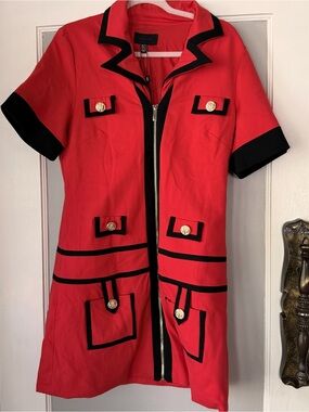 NWT Karen Millen red black collared zip dress
